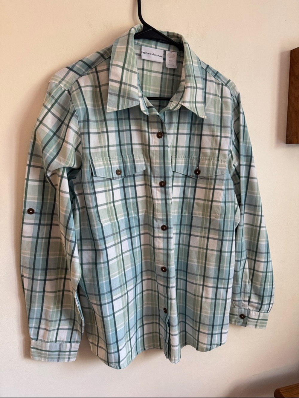 Alfred Dunner Mint Green Plaid Long-Sleeve Shirt